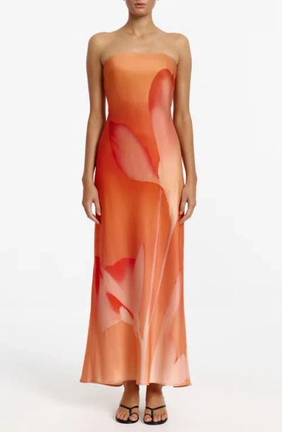 Significant Other Mora Floral Print Strapless Dress In Orange