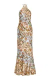 SIGNIFICANT OTHER MURPHY PANELED FLORAL CREPE HALTER MAXI DRESS