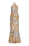 Significant Other Murphy Paneled Floral Crepe Halter Maxi Dress In Brown