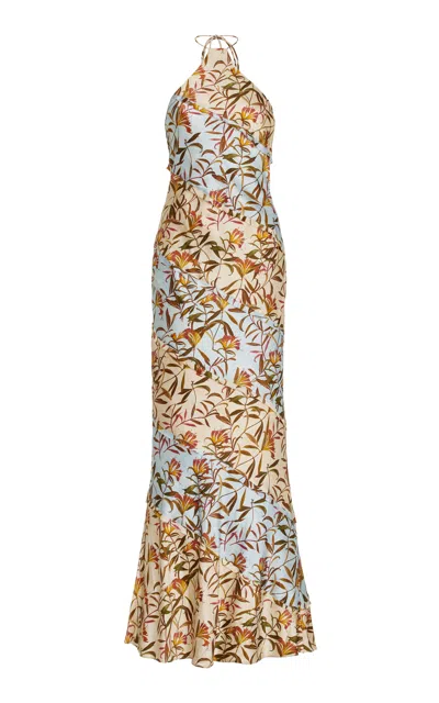 Significant Other Murphy Paneled Floral Crepe Halter Maxi Dress In Brown