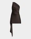 Significant Other Nadia One-shoulder Draped Mini Dress In Brown