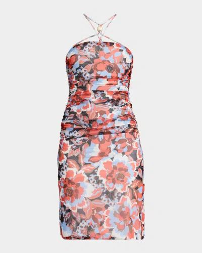 Significant Other Nina Floral Mesh Halter Dress In Orange