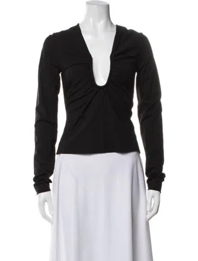 Pre-owned Significant Other Nylon Plunge Neckline Top In Black