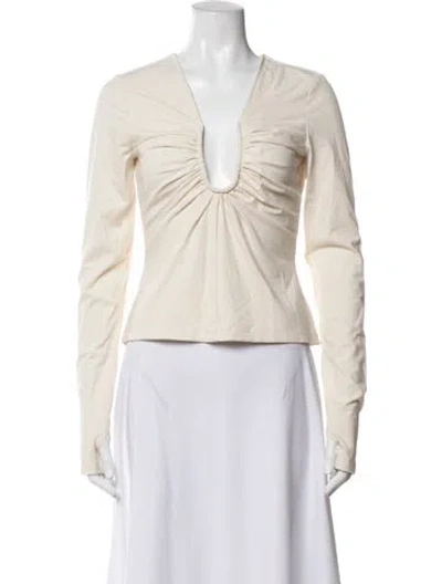 Pre-owned Significant Other Nylon Plunge Neckline Top In White