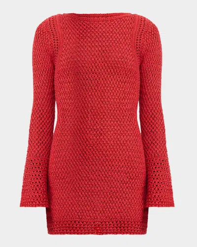 Significant Other Oakleigh Long-sleeve Crochet Mini Dress In Red