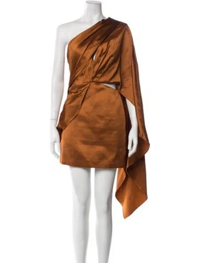Pre-owned Significant Other One-shoulder Mini Dress In Brown/orange