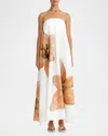Significant Other Parisa Placed Floral Strapless Linen Maxi Dress In Tigerlily