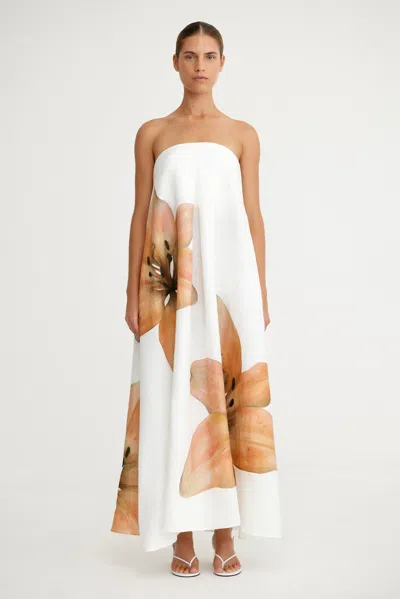 Significant Other Parisa Placed Floral Strapless Linen Maxi Dress In White