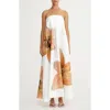 Significant Other Parisa Placed Floral Strapless Linen Maxi Dress In White