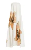 Significant Other Parisa Placed Floral Strapless Linen Maxi Dress In White