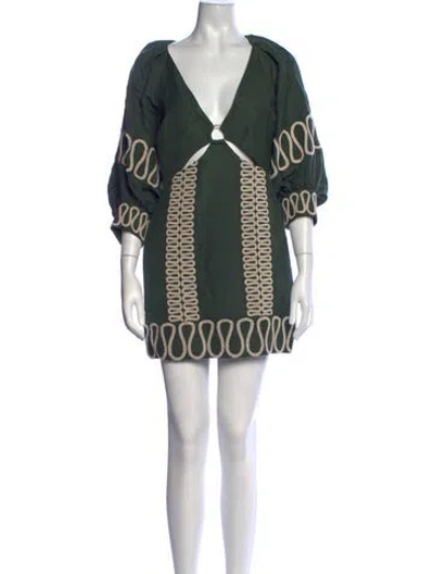 Pre-owned Significant Other Patterned Mini Dress In Green