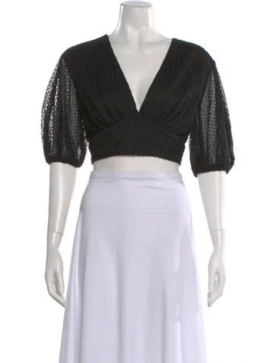 Pre-owned Significant Other Patterned V-neck Crop Top In Black