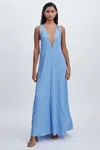 Significant Other Periwinkle Crinkle-satin Deep-v Maxi Dress