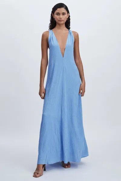Significant Other Periwinkle Crinkle-satin Deep-v Maxi Dress