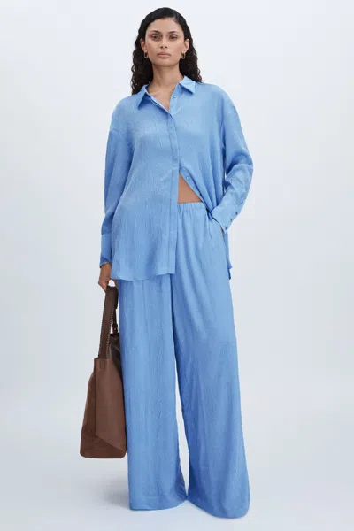 Significant Other Periwinkle Crinkle-satin Wide-leg Trousers