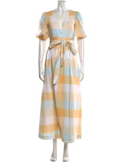 Pre-owned Significant Other Plaid Print Long Dress In Neutral