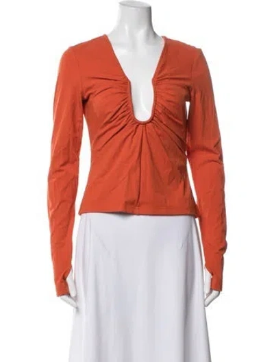 Pre-owned Significant Other Plunge Neckline Long Sleeve Top In Orange