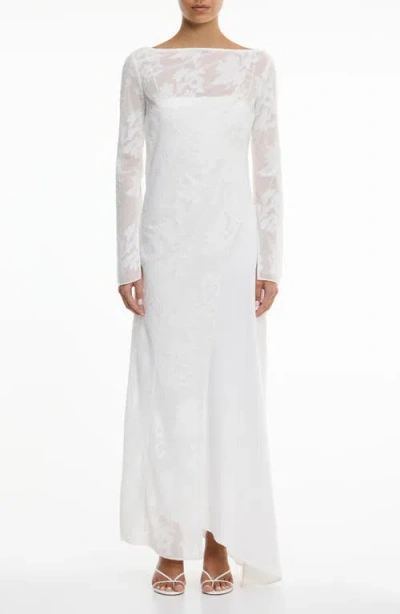 Significant Other Pola Floral Burnout Sheer Long Sleeve Maxi Cocktail Dress In White