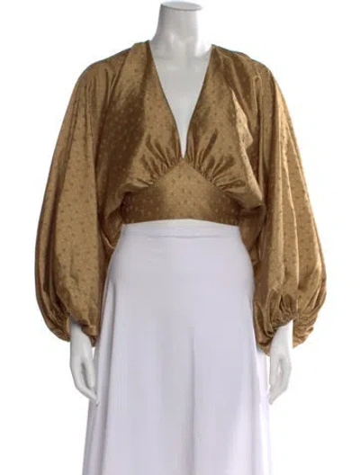 Pre-owned Significant Other Polka Dot Print V-neck Crop Top In Gold
