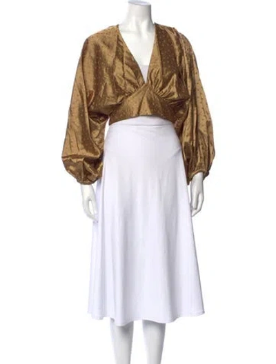 Pre-owned Significant Other Polka Dot Print V-neck Crop Top In Gold