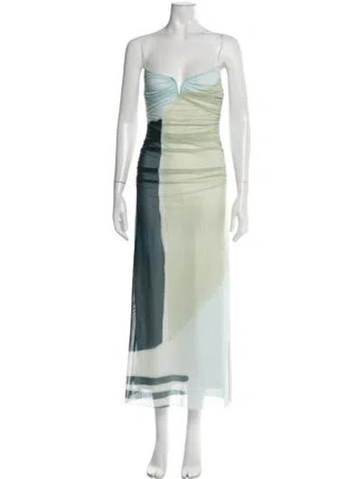 Pre-owned Significant Other Printed Long Dress In Blue/green