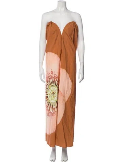 Pre-owned Significant Other Printed Long Dress W/ Tags In Orange