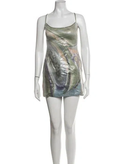 Pre-owned Significant Other Printed Mini Dress In Green
