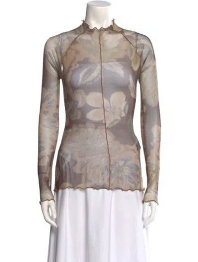 Pre-owned Significant Other Printed Mock Neck Button-up Top In Multi