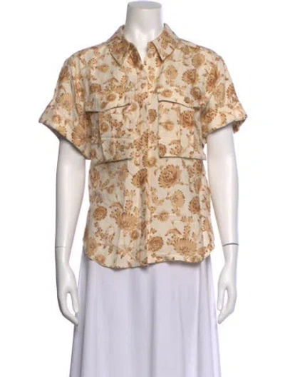 Pre-owned Significant Other Printed Short Sleeve Button-up Top In Neutral