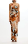 Significant Other Rhode Abstract Asymmetric Neck Gown In Brown