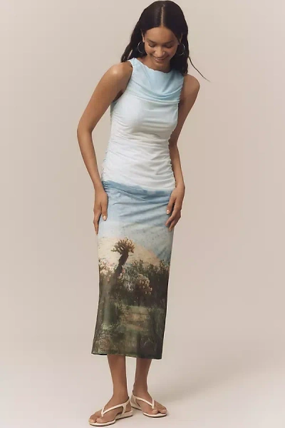 Significant Other Saria Boat-neck Midi Dress In Blue