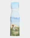 Significant Other Exclusive Sura Strapless Printed Mesh Maxi Dress In Multi
