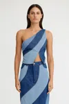 Significant Other Diagonal-paneled One-shoulder Top In Blue