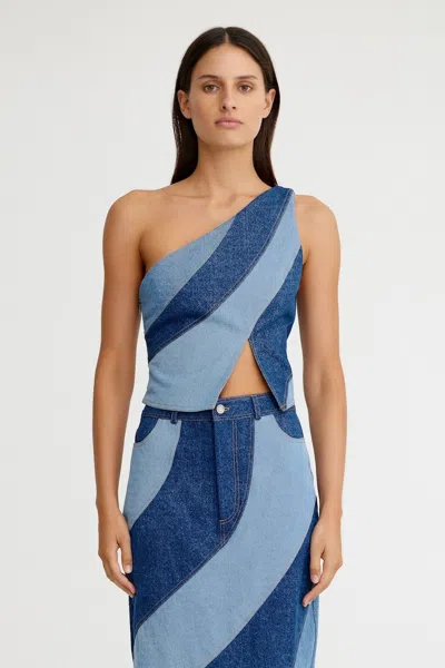 Significant Other Diagonal-paneled One-shoulder Top In Blue
