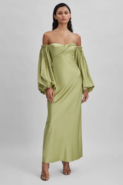 Significant Other Satin Off-the-shoulder Maxi Dress In Sage