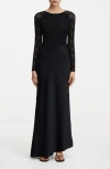Significant Other Sofiya Long Sleeve Stretch Lace & Satin Gown In Black