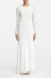Significant Other Sofiya Long Sleeve Stretch Lace & Satin Gown In Bone