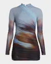 Significant Other Sora Draped Long-sleeve Mini Dress In Blue