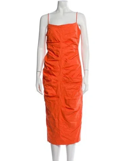Pre-owned Significant Other Square Neckline Midi Length Dress In Orange