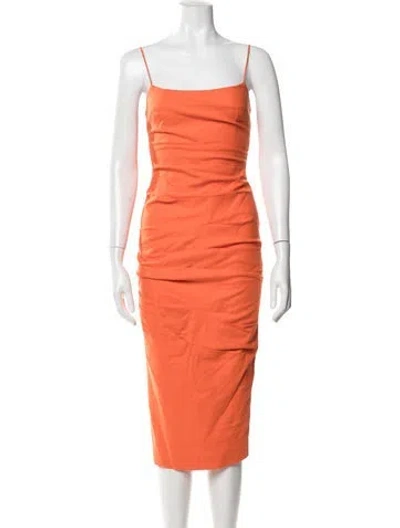 Pre-owned Significant Other Square Neckline Midi Length Dress In Orange
