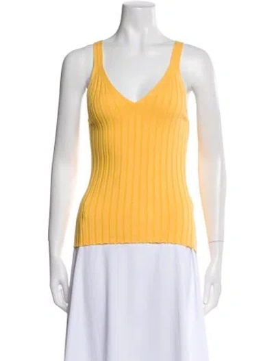 Pre-owned Significant Other Striped V-neck Top In Yellow