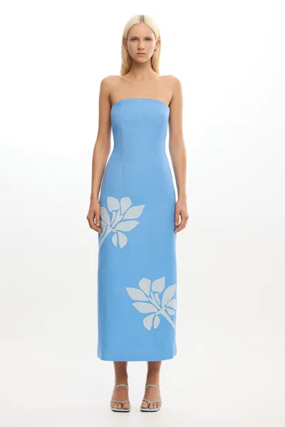 Significant Other Tammy Strapless Linen-blend Midi Dress In Blue