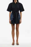 Significant Other Tara Linen Blend Short-sleeve Mini Shirt Dress In Black