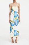 Significant Other Tess Floral Print Strapless Column Dress In Beige