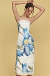 Significant Other Tess Floral Print Strapless Column Dress In Beige
