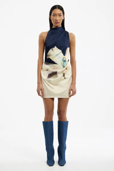 Significant Other Veronica Draped Satin Mini Dress In Blue