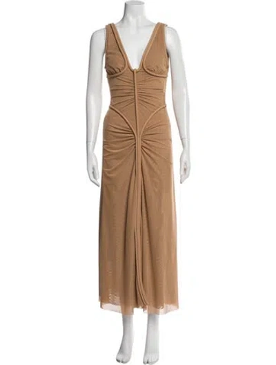 Pre-owned Significant Other V-neck Long Dress In Brown