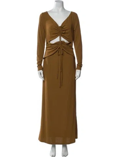Pre-owned Significant Other V-neck Long Dress In Brown