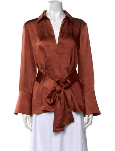 Pre-owned Significant Other V-neck Long Sleeve Blouse In Brown