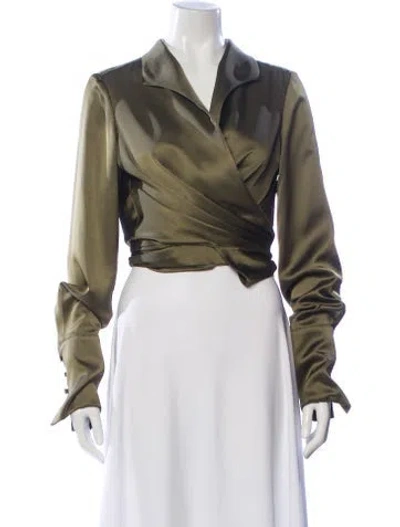 Pre-owned Significant Other V-neck Long Sleeve Blouse In Green